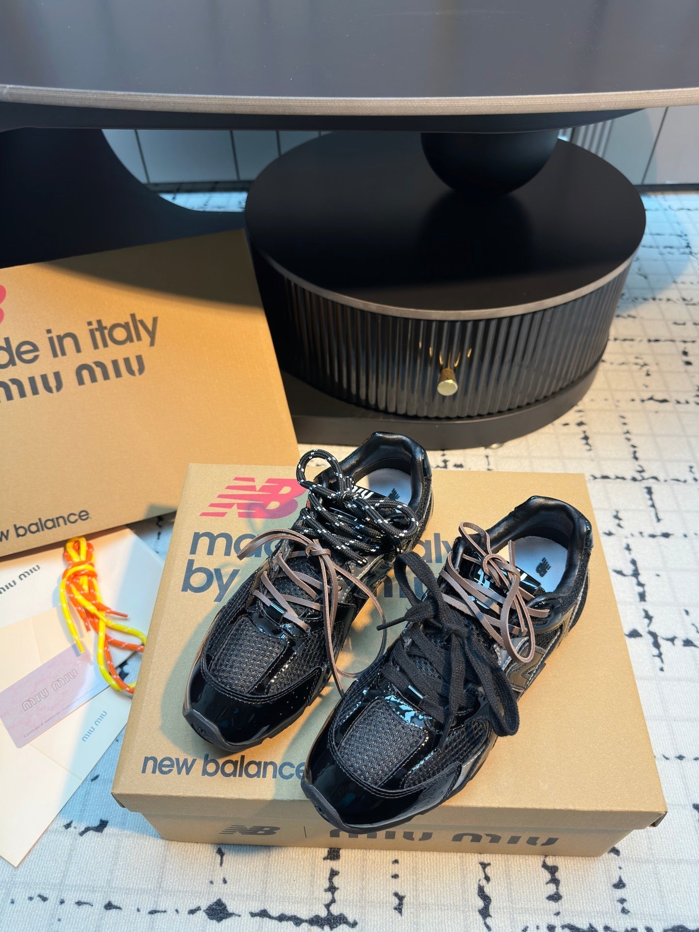 MIUMIU 26S RUNNING SNEAKERS IN BLACK CALFSKIN AND MESH RUBBER SOLE