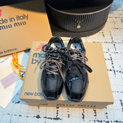 MIUMIU 26S RUNNING SNEAKERS IN BLACK CALFSKIN AND MESH RUBBER SOLE