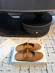 THE ROW 26S MARY JANE MULES 20MM IN CARAMEL BROWN SUEDE