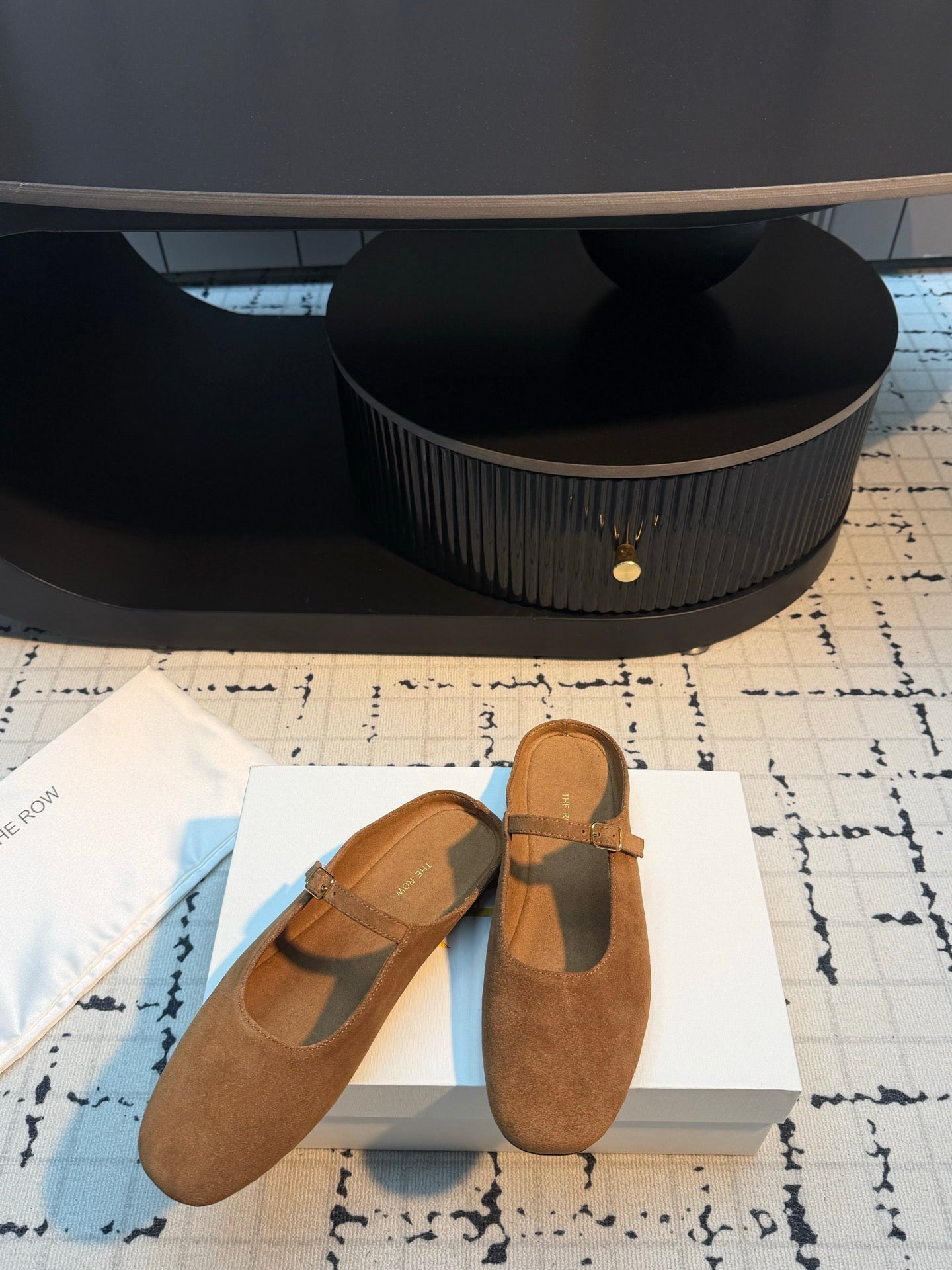THE ROW 26S MARY JANE MULES 20MM IN CARAMEL BROWN SUEDE