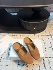 THE ROW 26S MARY JANE MULES 20MM IN CARAMEL BROWN SUEDE