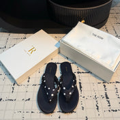 THE ROW 26S THONG SANDALS IN BLACK POLKA DOT SATIN