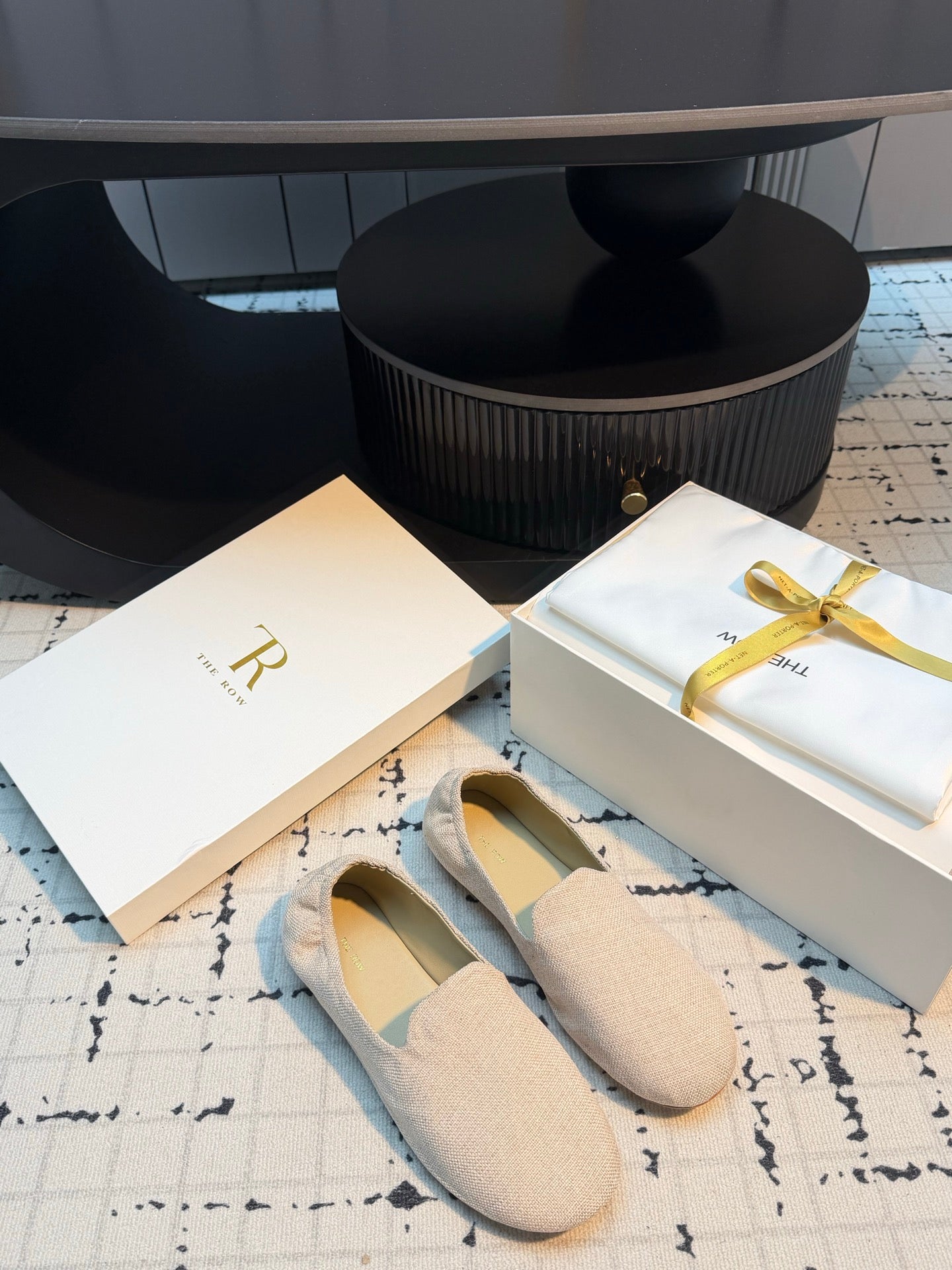 THE ROW 26S LOAFERS IN LIGHT BEIGE CANVAS