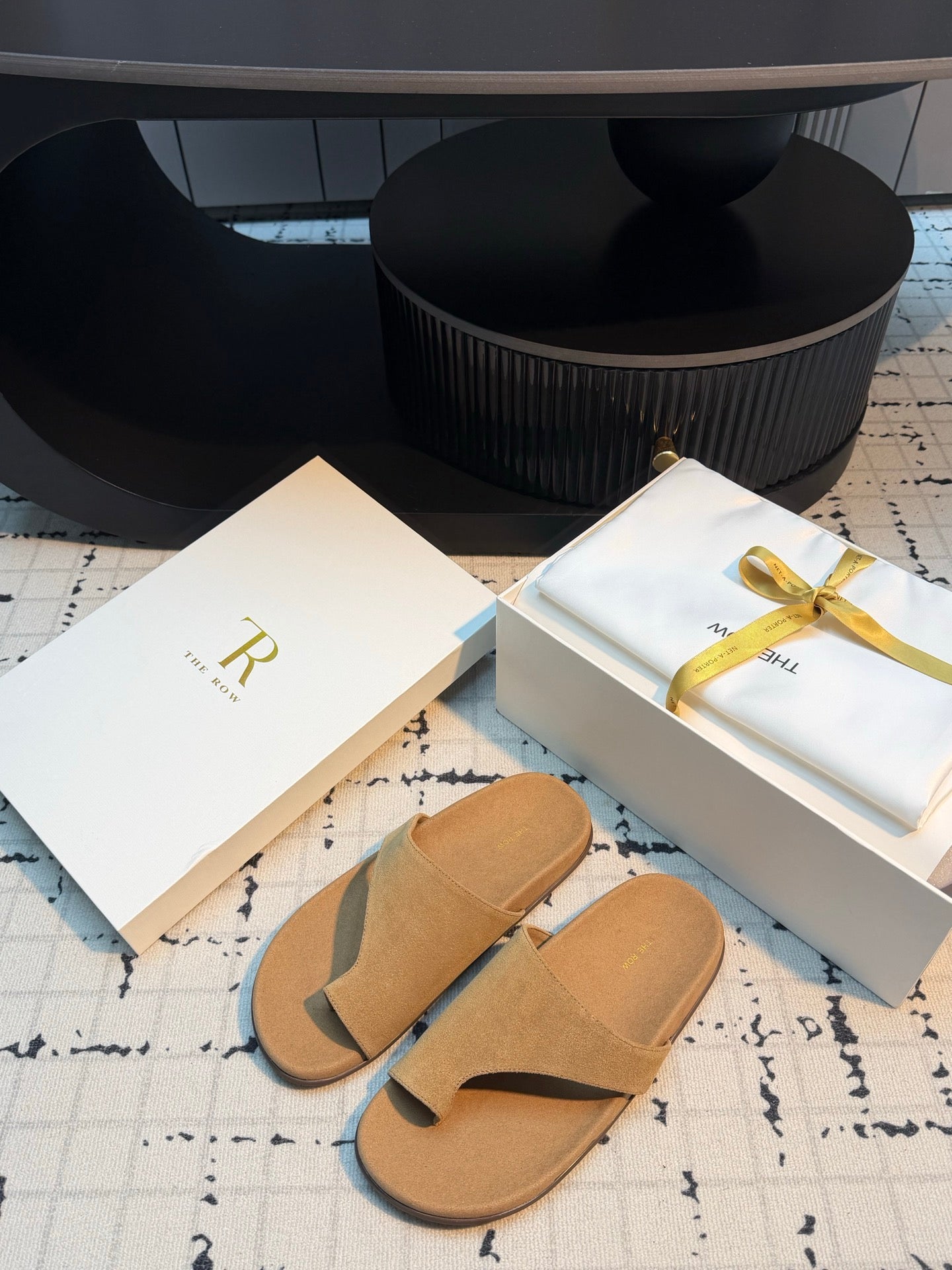 THE ROW 26S THONG SLIDE SANDALS IN BEIGE SUEDE