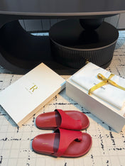 THE ROW 26S THONG SLIDE SANDALS IN DARK RED CALFSKIN