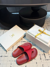THE ROW 26S THONG SLIDE SANDALS IN DARK RED CALFSKIN