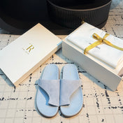 THE ROW 26S THONG SLIDE SANDALS IN POWDER BLUE SUEDE