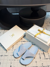THE ROW 26S THONG SLIDE SANDALS IN POWDER BLUE SUEDE