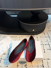 THE ROW 26S CLASSIC BALLET FLATS IN DARK RED VELVET