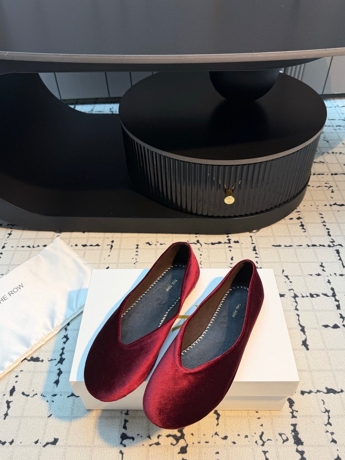 THE ROW 26S CLASSIC BALLET FLATS IN DARK RED VELVET