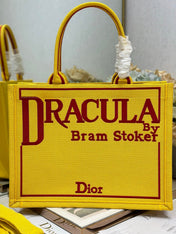 DIOR 26S BOOK TOTE BAG 36 IN YELLOW EMBROIDERED LETTERING FABRIC