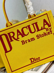 DIOR 26S BOOK TOTE BAG 36 IN YELLOW EMBROIDERED LETTERING FABRIC