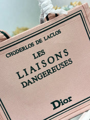 DIOR 26S BOOK TOTE BAG 36 IN PINK EMBROIDERED LETTERING FABRIC