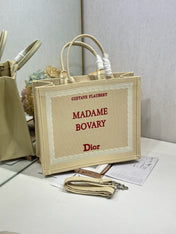 DIOR 26S BOOK TOTE BAG 42 IN BEIGE EMBROIDERED LETTERING FABRIC