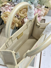DIOR 26S BOOK TOTE BAG 26 IN BEIGE EMBROIDERED LETTERING FABRIC