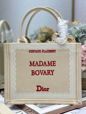 DIOR 26S BOOK TOTE BAG 26 IN BEIGE EMBROIDERED LETTERING FABRIC