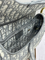DIOR 26S SADDLE BAG 25 IN GREY AND BLACK OBLIQUE JACQUARD
