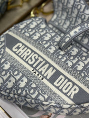 DIOR 26S SADDLE BAG 25 IN GREY AND BLACK OBLIQUE JACQUARD