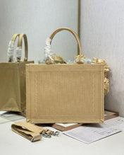 DIOR 26S BOOK TOTE BAG 36 IN BEIGE BAYADERE FABRIC