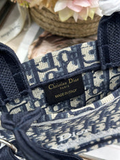 DIOR 26S BOOK TOTE BAG 20 IN NAVY BLUE AND BEIGE FABRIC OBLIQUE FABRIC