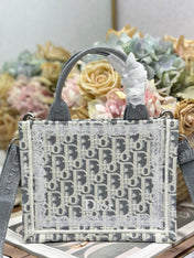 DIOR 26S  BOOK TOTE BAG 20 IN GREY AND BEIGE FABRIC OBLIQUE FABRIC