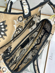 DIOR 26S SADDLE BAG 25 IN BEIGE MIX BLACK WOVEN FABRIC