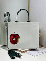 DIOR 26S LARGE BOOK TOTE 42 IN CREAM WHITE AND GREEN WOVEN FABRIC