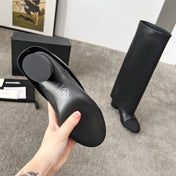 CHANEL 25S HIGH BOOTS 55MM IN BLACK CALFSKIN AND CANVAS GOLD HARDWARE