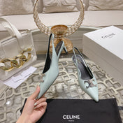 HIGH SLINGBACK 5 CM IN POWDER BLUE CALFSKIN