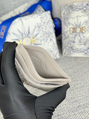 CARO FREESIA CARD HOLDER 10 IN LIGHT GREY CANNAGE CALFSKIN