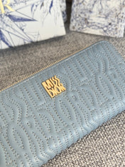 VERTICAL LONG ZIP WALLET 20 IN BABY BLUE QUILTED ALLOVER CALFSKIN