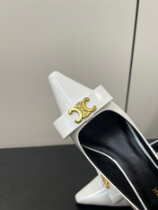 TRIOMPHE POINTED-TOE HIGH PUMPS IN WHITE SHINY CALFSKIN