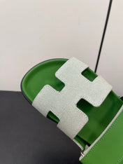 CHYPRE SANDAL GREEN MIX CREAM CALFSKIN