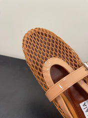 ALAIA BALLET FLATS IN COPPER BROWN MESH FISHNET