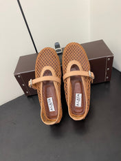 ALAIA BALLET FLATS IN COPPER BROWN MESH FISHNET
