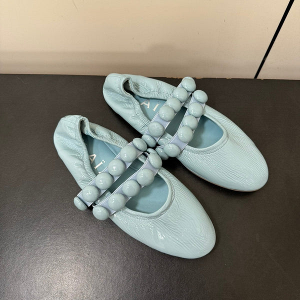 ALAIA SPHERE BALLET FLATS IN LIGHT BLUE LAMBSKIN