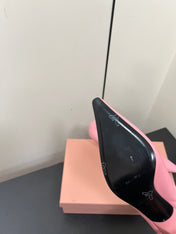POINTED-TOE MID HEEL PUMPS IN PINK SMOOTH LAMBSKIN