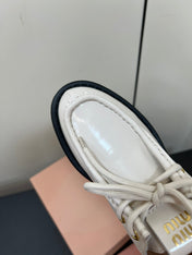 LACE-UP LOAFERS WITH THICK SOLE IN WHITE SHINY SHEEPSKIN
