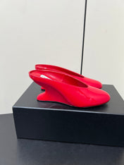 ALAIA WEDGE MULES 25S IN RED LAMBSKIN