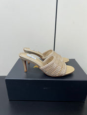 ALAIA HIGH HEEL 25S 70 MM IN GOLD LAMBSKIN WITH WOVEN PATTERN