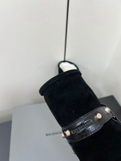 BALENCIAGA 25S ALASKA ANKLE BOOTS IN BLACK SUEDE AND LAMBSKIN WITH SILVER HARDWARE