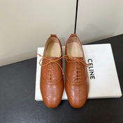 CELINE 26S MINIMAL LACE-UP SHOES IN BROWN CALFSKIN