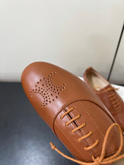 CELINE 26S MINIMAL LACE-UP SHOES IN BROWN CALFSKIN