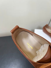 CELINE 26S MINIMAL LACE-UP SHOES IN BROWN CALFSKIN