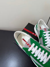 PRADA 26S SNEAKERS IN GREEN PATENT CALFSKIN AND WHITE MESH
