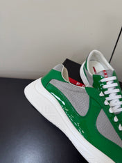 PRADA 26S SNEAKERS IN GREEN PATENT CALFSKIN AND WHITE MESH