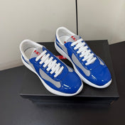 PRADA 26S SNEAKERS IN DARK BLUE PATENT CALFSKIN AND WHITE MESH