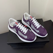 PRADA 26S SNEAKERS IN PLUM PURPLE PATENT CALFSKIN AND WHITE MESH