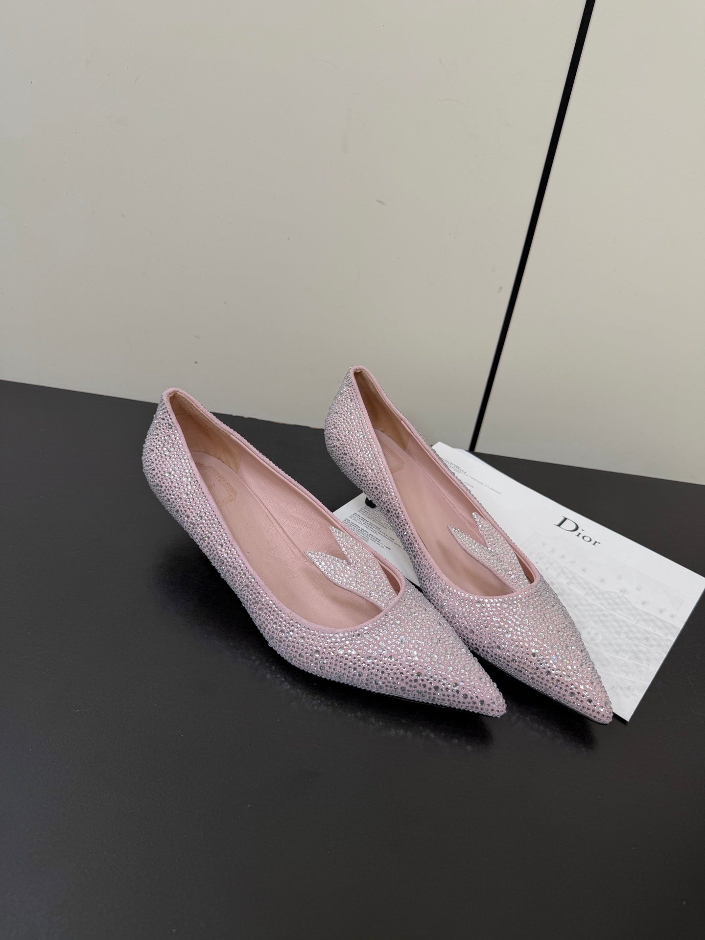 DIOR 26S POINTED-TOE HIGH HEELS 35MM IN PINK SUEDE CRYSTAL