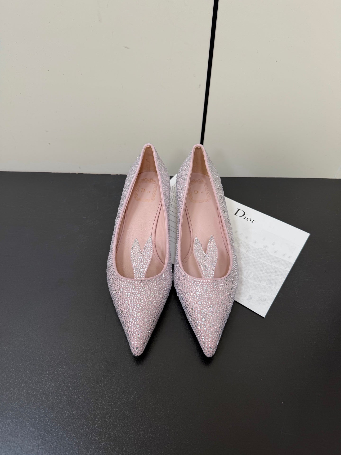 DIOR 26S POINTED-TOE HIGH HEELS 35MM IN PINK SUEDE CRYSTAL